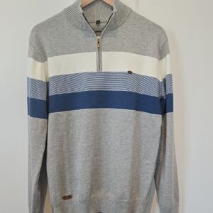 Gray and Blue Men's 3/4 Zip Sweater NEW M